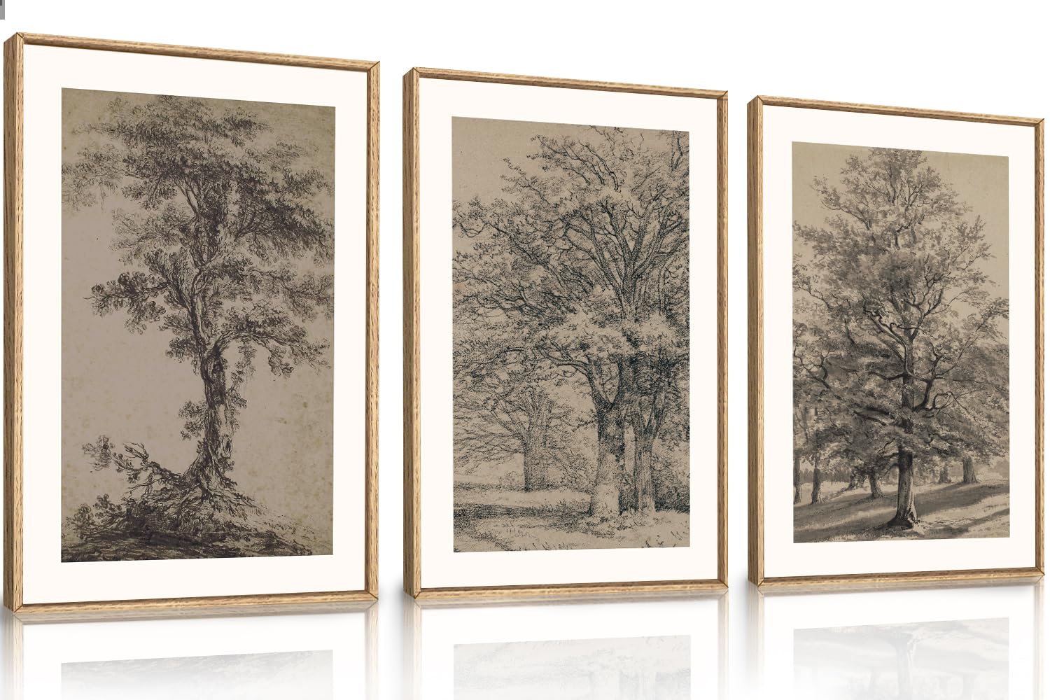 KAIRNE Woodcut Style Mountain Framed Canvas Wall Art Set,Wooden Pine Tree Wall Decor,Vintage Forest Landscape Art Prints,Nature Sunrise Artwork for Living Room,Bedroom,Farmhouse,Office-16 x24 x3