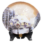 SUNYIK Natural Geode Agate Slice Display with Wooden Stand, Irregular Agate Slab Tabletop Desktop for Office Home Decor, Landscape-4