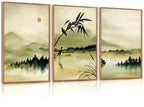 CHDITB Mountain Framed Canvas Wall Art Set of 3, 24"x36" Country Woodcut Style Wall Decor, Forest Nature Wilderness Wall Painting, Large Modern Art Prints for Living Room, Bedroom, Farmhouse, Office