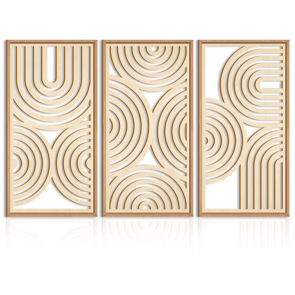IARTTOP Abstract Mountain Wood Wall Art Large geometric Forest Pine Trees Wooden Wall Decor Boho Sun Nature Landscape Wall Decor for Bedroom Living Room Office-16 x32 Inch Set of 3