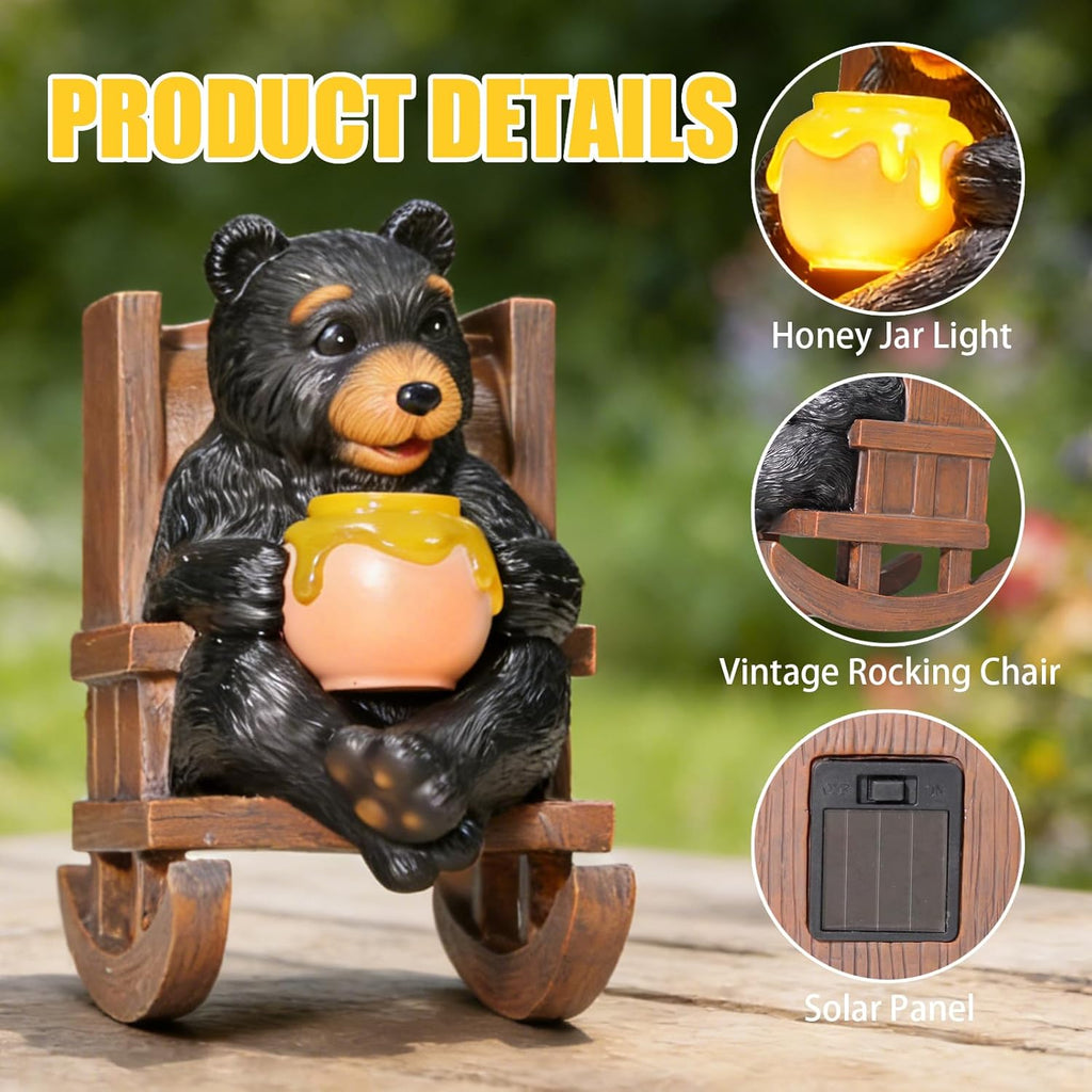 Sheaifun Solar Garden Statues Black Bear Decor Resin Bear Statues Outdoor with Solar Light Animal Figurine for Outside Yard Lawn and Patio Decorations Gardening Gifts for Women 3.5x5.5x6.25 Inch