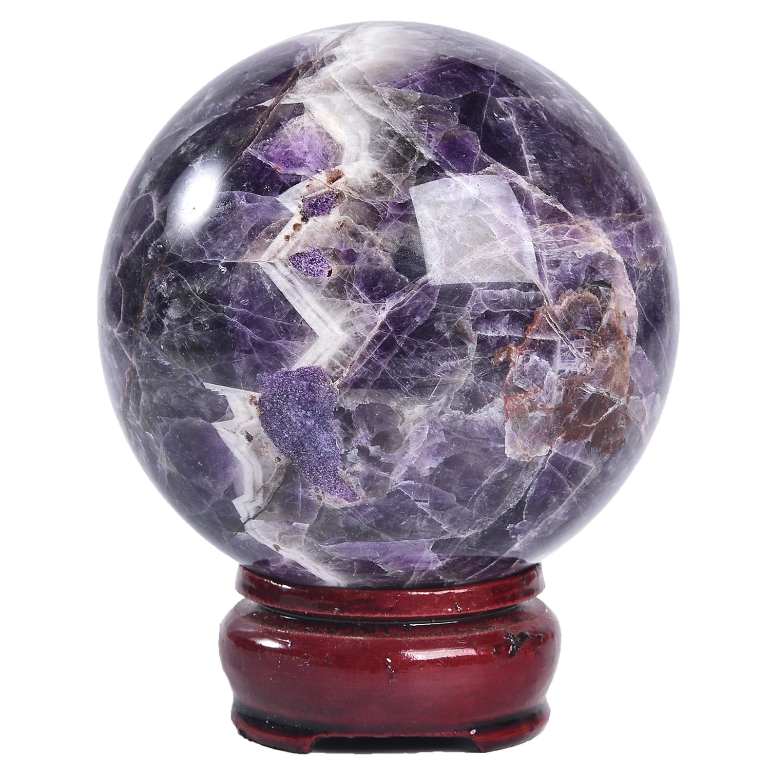 JIC Gem Volcanic Agate Crystal Sphere Large Quartz Crystal Ball with Stand Healing Ornament Witchcraft Meditation Decor 3.5-4 inch(90-100mm)