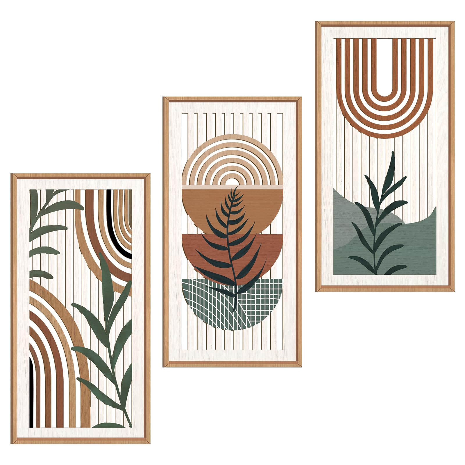 IARTTOP Abstract Mountain Wood Wall Art Large geometric Forest Pine Trees Wooden Wall Decor Boho Sun Nature Landscape Wall Decor for Bedroom Living Room Office-16 x32 Inch Set of 3
