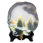 SUNYIK Natural Geode Agate Slice Display with Wooden Stand, Irregular Agate Slab Tabletop Desktop for Office Home Decor, Landscape-4