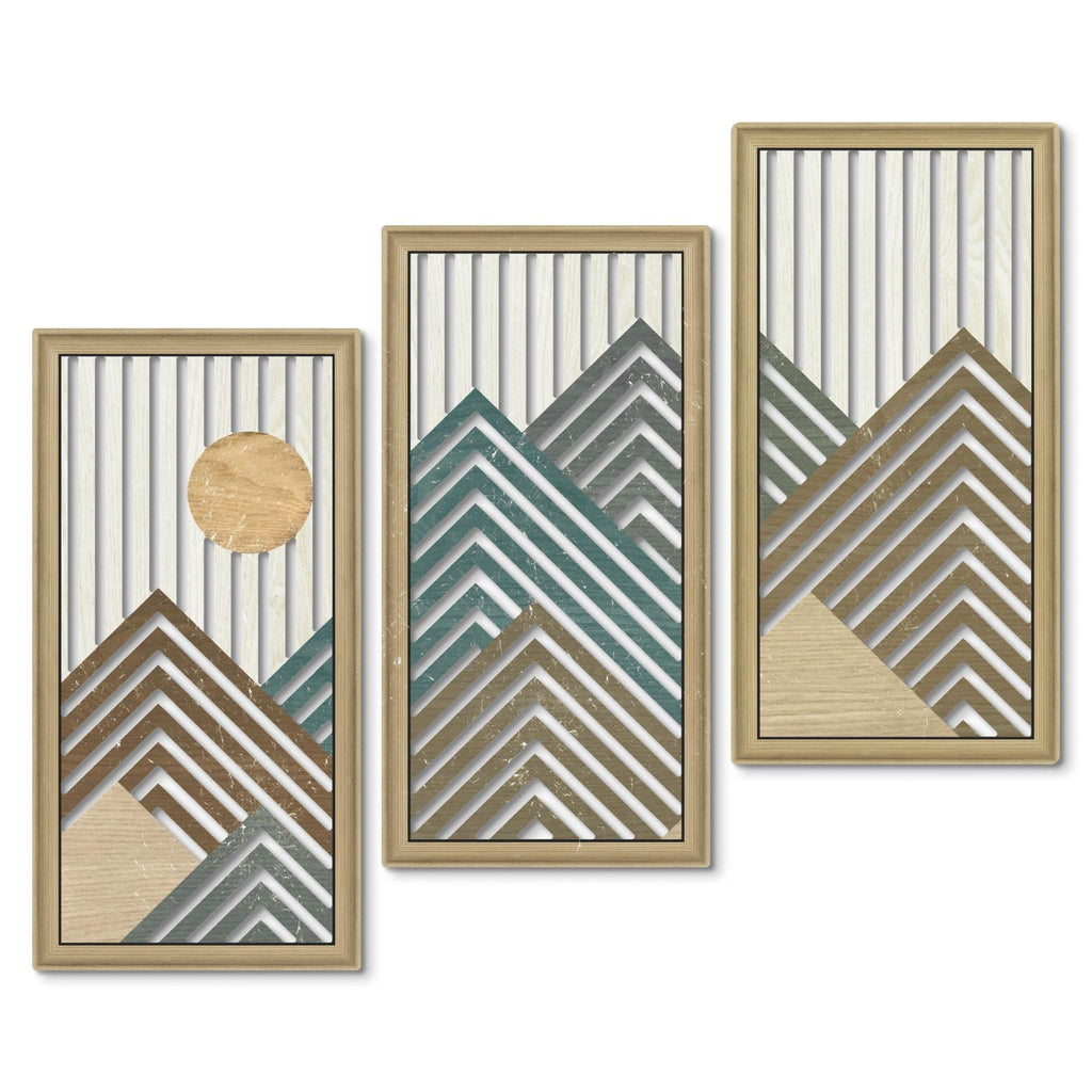Putuo Decor Boho Mountain Wall Art Set of 3, Rustic Wooden Wall Decor, Nature-Inspired Geometric Artwork, Mid-Century Modern Aesthetic for Living Room, Bedroom, Office Brown 16.5 x 8.6 inch
