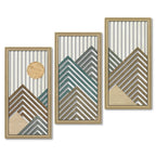 Putuo Decor Boho Mountain Wall Art Set of 3, Rustic Wooden Wall Decor, Nature-Inspired Geometric Artwork, Mid-Century Modern Aesthetic for Living Room, Bedroom, Office Brown 16.5 x 8.6 inch
