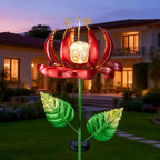 Solar Wind Spinner Metal Lotus Flower Garden Stake Lights LED Crackle Glass Globe Solar Yard Art for Patio Pathway Lawn Walkway Decor