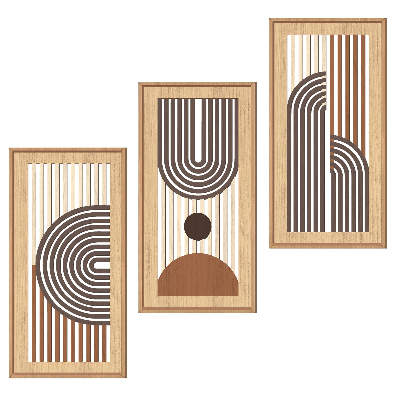 IARTTOP Abstract Mountain Wood Wall Art Large geometric Forest Pine Trees Wooden Wall Decor Boho Sun Nature Landscape Wall Decor for Bedroom Living Room Office-16 x32 Inch Set of 3