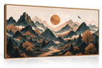 Set of 3 16"X24" Woodcut Mountain Pine Forest Sunrise Framed Canvas Wall Art Rustic Boho Wooden Print for Living Room Bedroom Office, Non-3D