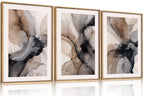 Set of 3 16"X24" Woodcut Mountain Pine Forest Sunrise Framed Canvas Wall Art Rustic Boho Wooden Print for Living Room Bedroom Office, Non-3D