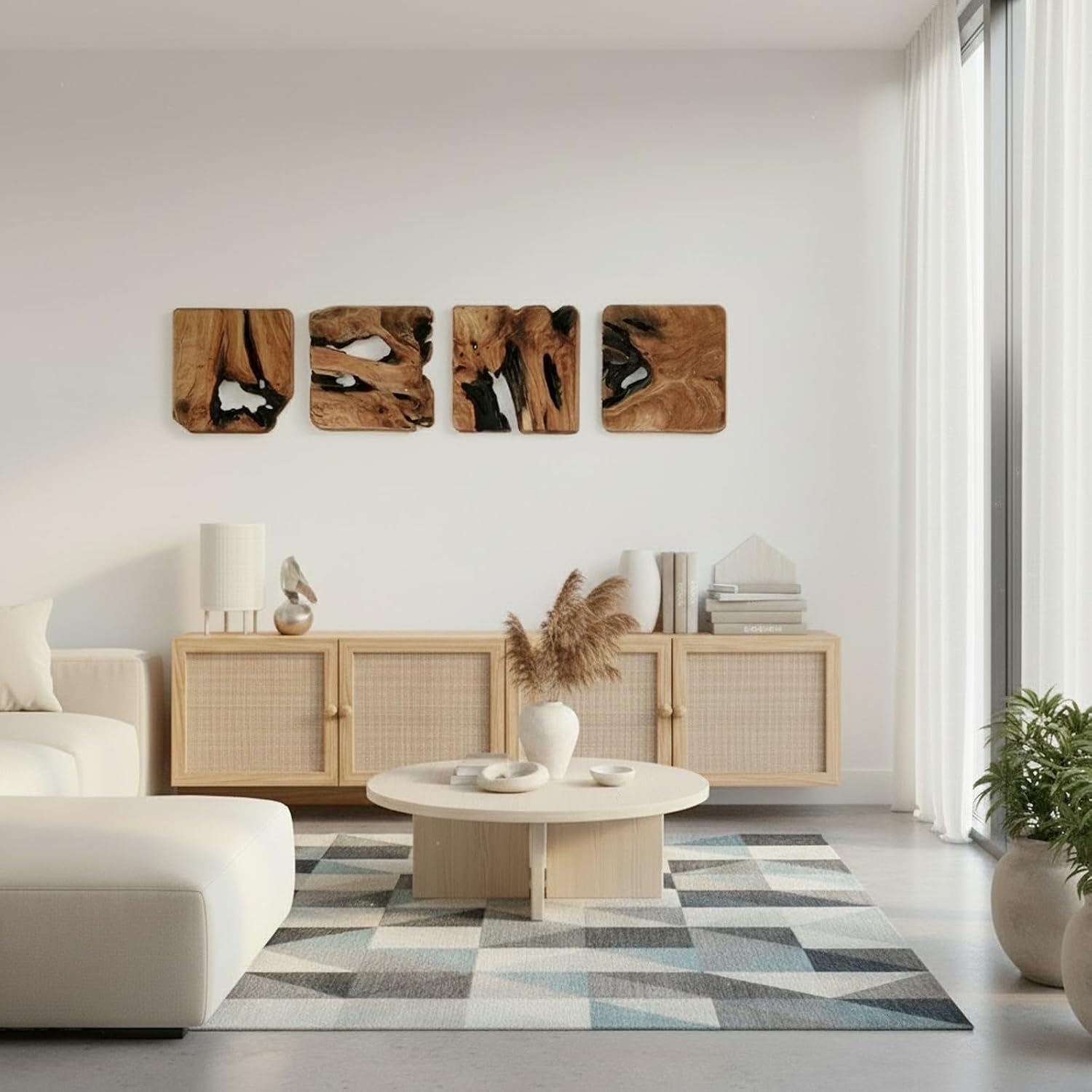 WELLAND 4 Pieces of Handmade Wall Sculptures, Rustic Abstract Wall Decor for Living Room, Bedroom, Bathroom, Dining Room, Home Office