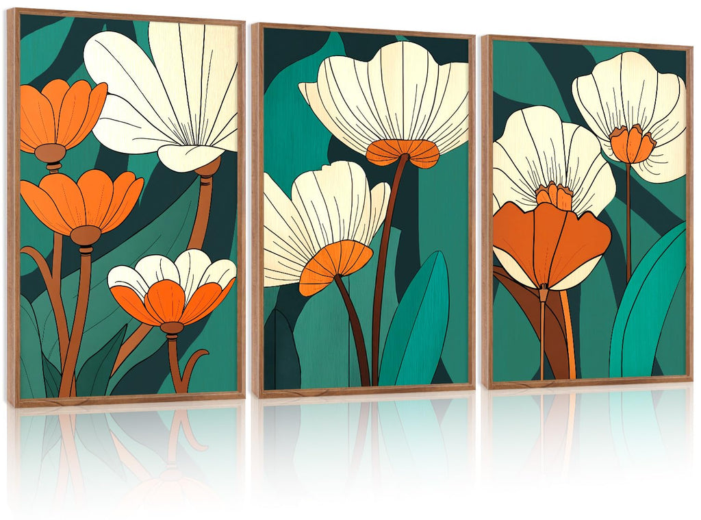CHDITB Mountain Framed Canvas Wall Art Set of 3, 24"x36" Country Woodcut Style Wall Decor, Forest Nature Wilderness Wall Painting, Large Modern Art Prints for Living Room, Bedroom, Farmhouse, Office