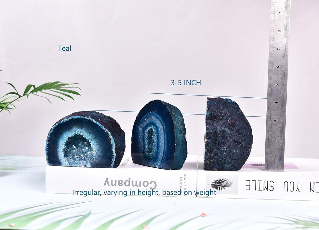 AMOYSTONE Teal Agate Geode Decor, Natural Agate Crystal Rock for Healing, Small Irregular Stone for Bedroom, Office, Desk (1-1.5 Lbs)