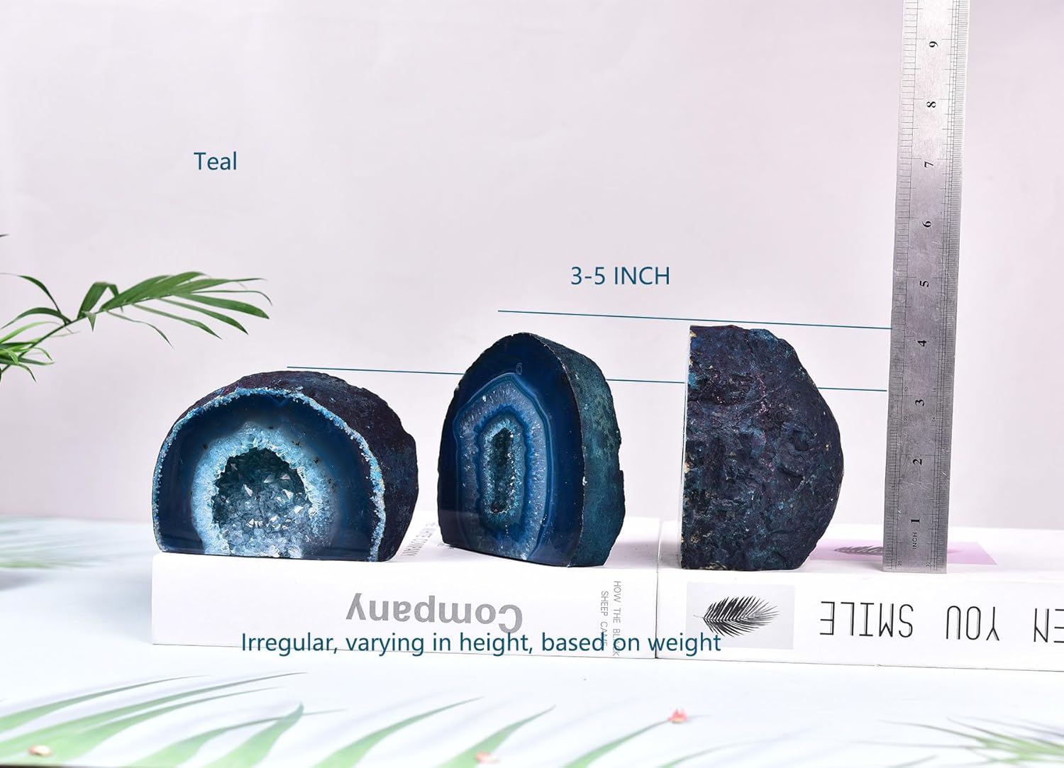 AMOYSTONE Teal Agate Geode Decor, Natural Agate Crystal Rock for Healing, Small Irregular Stone for Bedroom, Office, Desk (1-1.5 Lbs)