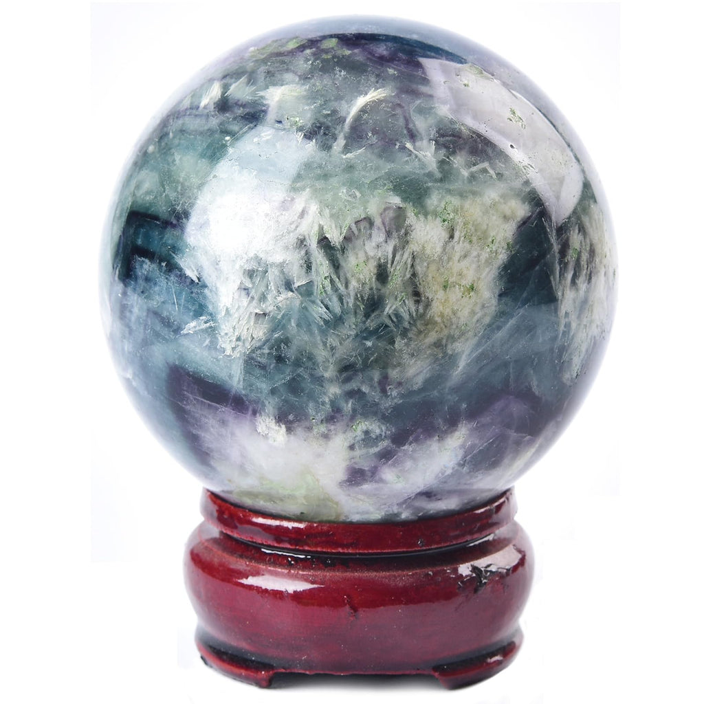 JIC Gem Volcanic Agate Crystal Sphere Large Quartz Crystal Ball with Stand Healing Ornament Witchcraft Meditation Decor 3.5-4 inch(90-100mm)