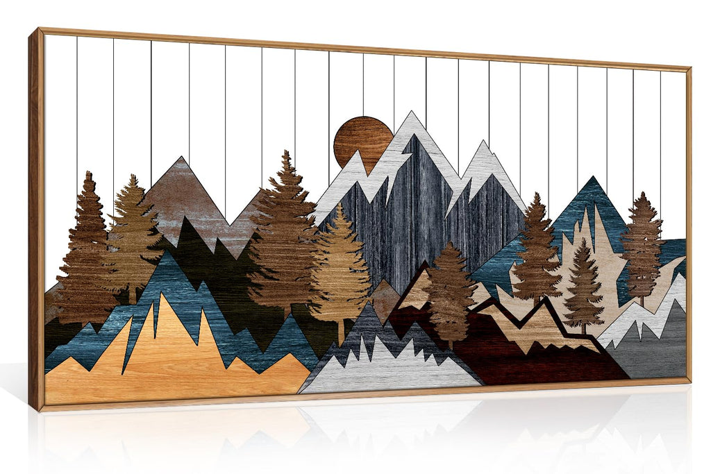 CHDITB Mountain Framed Canvas Wall Art Set of 3, 24"x36" Country Woodcut Style Wall Decor, Forest Nature Wilderness Wall Painting, Large Modern Art Prints for Living Room, Bedroom, Farmhouse, Office