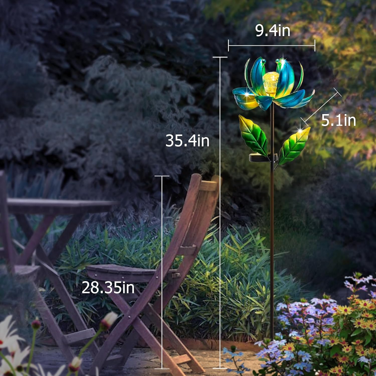 Solar Wind Spinner Metal Lotus Flower Garden Stake Lights LED Crackle Glass Globe Solar Yard Art for Patio Pathway Lawn Walkway Decor