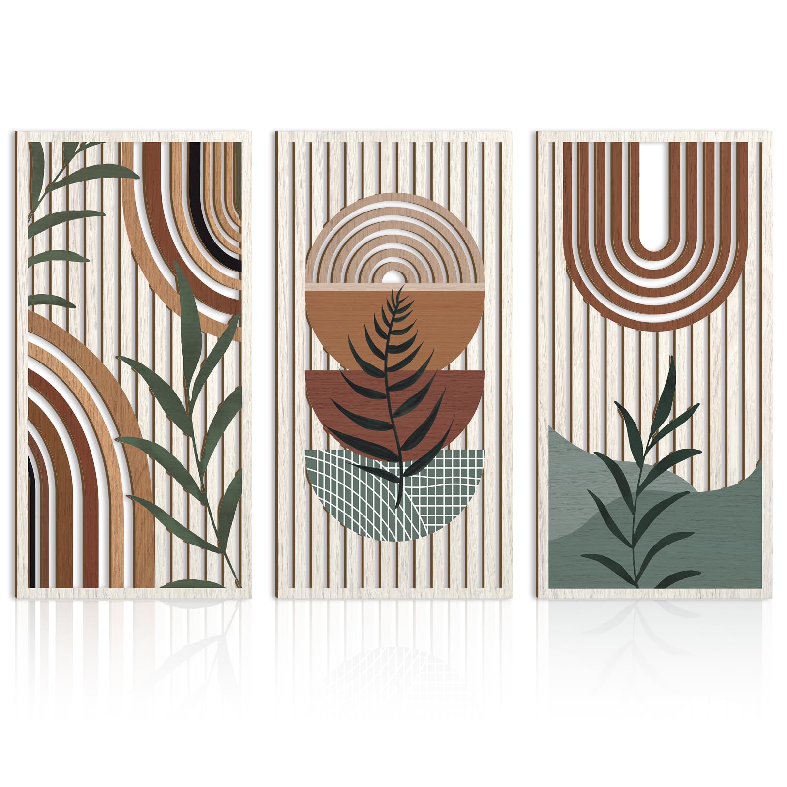 IARTTOP Abstract Mountain Wood Wall Art Large geometric Forest Pine Trees Wooden Wall Decor Boho Sun Nature Landscape Wall Decor for Bedroom Living Room Office-16 x32 Inch Set of 3