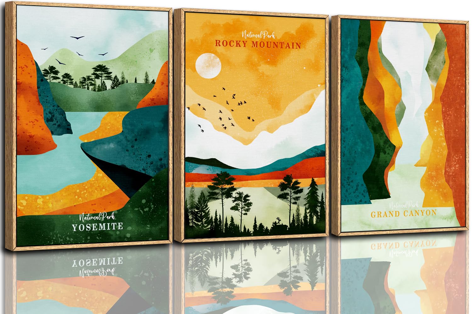 CHDITB Mountain Framed Canvas Wall Art Set of 3, 24"x36" Country Woodcut Style Wall Decor, Forest Nature Wilderness Wall Painting, Large Modern Art Prints for Living Room, Bedroom, Farmhouse, Office