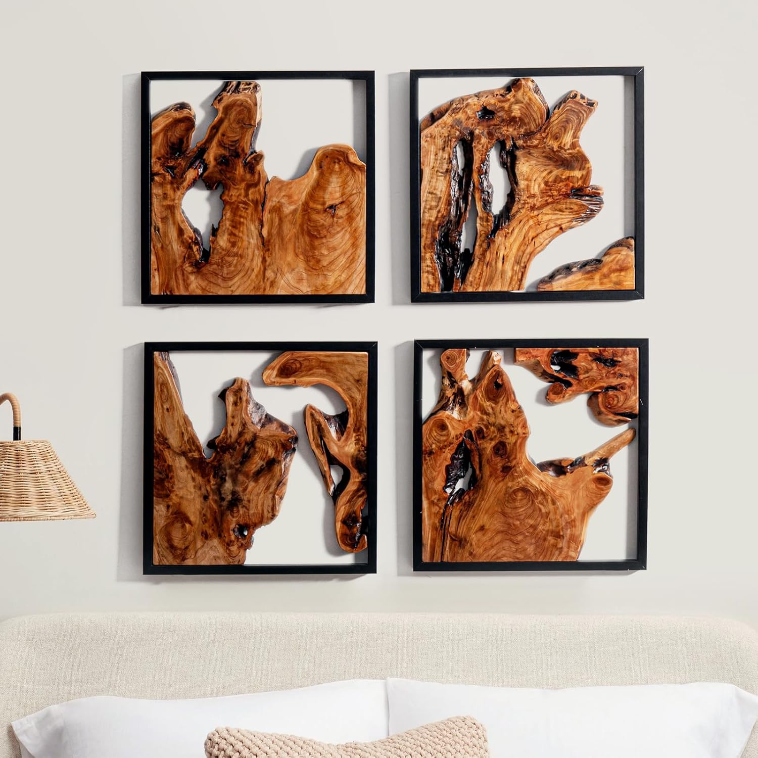 WELLAND 2 Pieces Rustic Cedar Wall Sculptures, Live Edge Wall Art Decor, Decorative Centerpieces of Wood for Living Room, Bedroom, Bathroom, Home Office, Dining Room