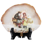 SUNYIK Natural Geode Agate Slice Display with Wooden Stand, Irregular Agate Slab Tabletop Desktop for Office Home Decor, Landscape-4