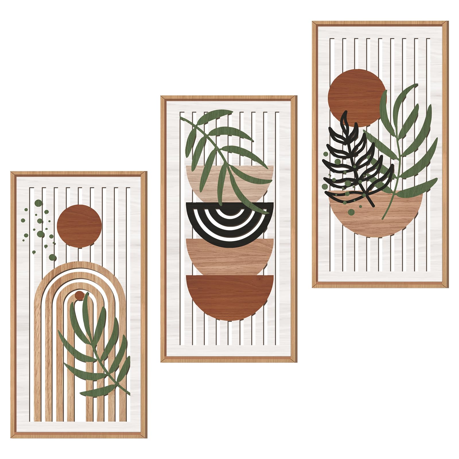 IARTTOP Abstract Mountain Wood Wall Art Large geometric Forest Pine Trees Wooden Wall Decor Boho Sun Nature Landscape Wall Decor for Bedroom Living Room Office-16 x32 Inch Set of 3