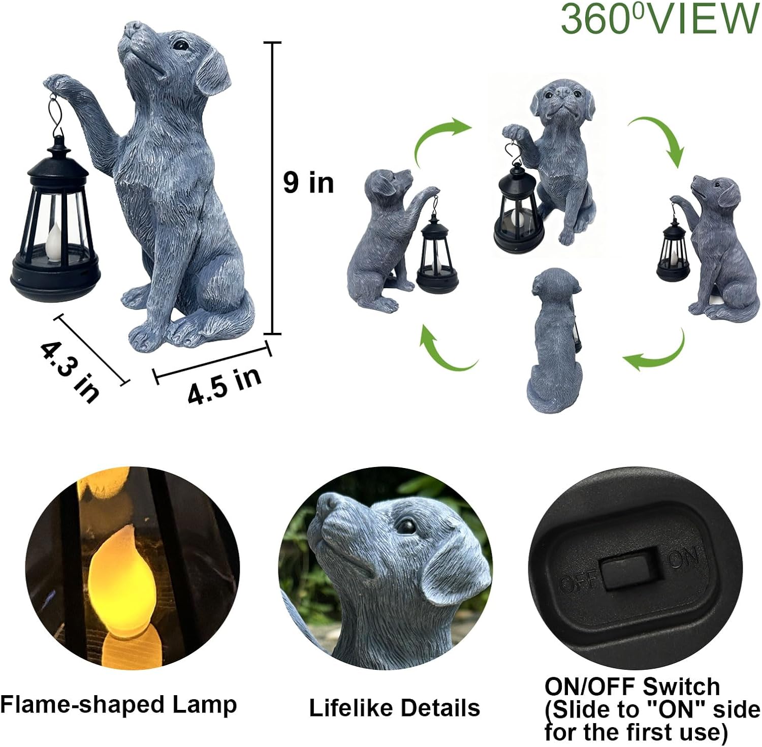 YODY Garden Statues Outdoor Garden Decor: Dog Statue with Solar Lantern for Yard Art Lawn Ornaments Porch Patio Balcony Home House - Birthday Gifts for Grandma Mom Women