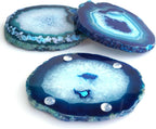 Natural Agate Slices Bulk Crystal Geode Coasters Set of 4 - Unique 4-5 Inch Cute Stone Drink Coasters with Rubber Bumpers - Natural Slices Geode for Home Decor, Coffee Table, Bar Accessories
