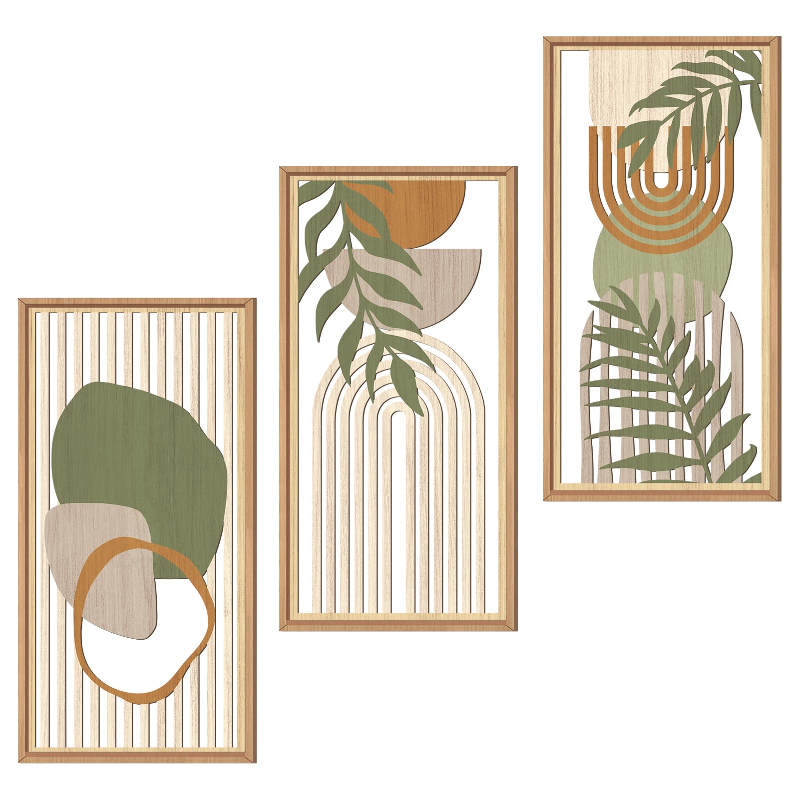 IARTTOP Abstract Mountain Wood Wall Art Large geometric Forest Pine Trees Wooden Wall Decor Boho Sun Nature Landscape Wall Decor for Bedroom Living Room Office-16 x32 Inch Set of 3