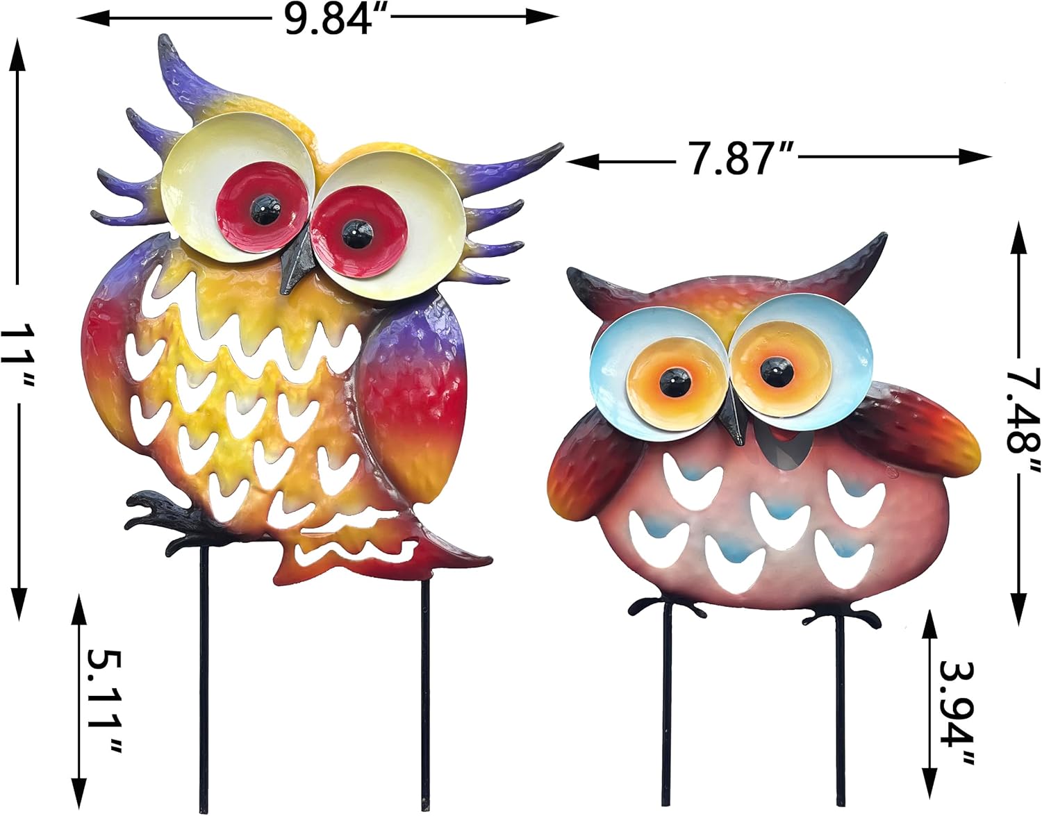 Pack of 2 Metal Fresh Color Owl Garden Statues Silhouette Owl Stakes Decorative Outdoor Statues Animal Sculptures for Yard Décor and Lawn Ornaments, MX202303-1