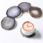 Blue Agate Coasters Set of 4,Large Geode Coaster for Drinks 4.5"-4" Gemstone Natural Stone Agate Slices Cup Mat for Home Decor by Yougoals, Suitable for Coffee Table, Wooden Table