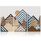 IARTTOP Abstract Mountain Wood Wall Art Large geometric Forest Pine Trees Wooden Wall Decor Boho Sun Nature Landscape Wall Decor for Bedroom Living Room Office-16 x32 Inch Set of 3