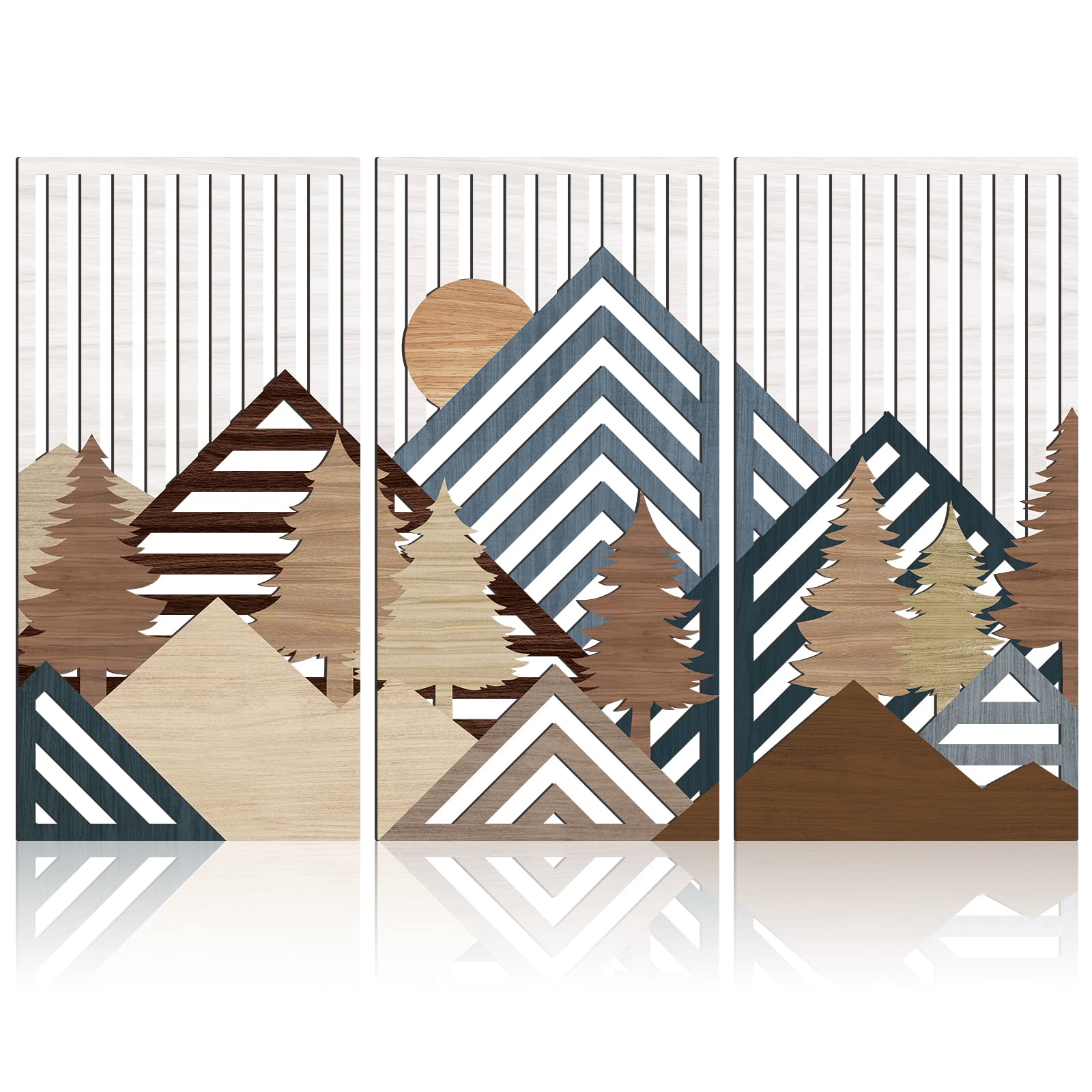 IARTTOP Abstract Mountain Wood Wall Art Large geometric Forest Pine Trees Wooden Wall Decor Boho Sun Nature Landscape Wall Decor for Bedroom Living Room Office-16 x32 Inch Set of 3