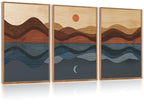 CHDITB Mountain Framed Canvas Wall Art Set of 3, 24"x36" Country Woodcut Style Wall Decor, Forest Nature Wilderness Wall Painting, Large Modern Art Prints for Living Room, Bedroom, Farmhouse, Office