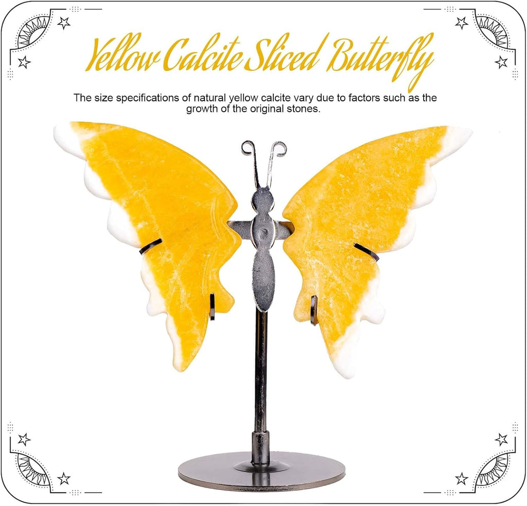 Crystal Butterfly Ornament with Amethyst Agate Yellow Calcite Wings Tabletop Decor for Home Office