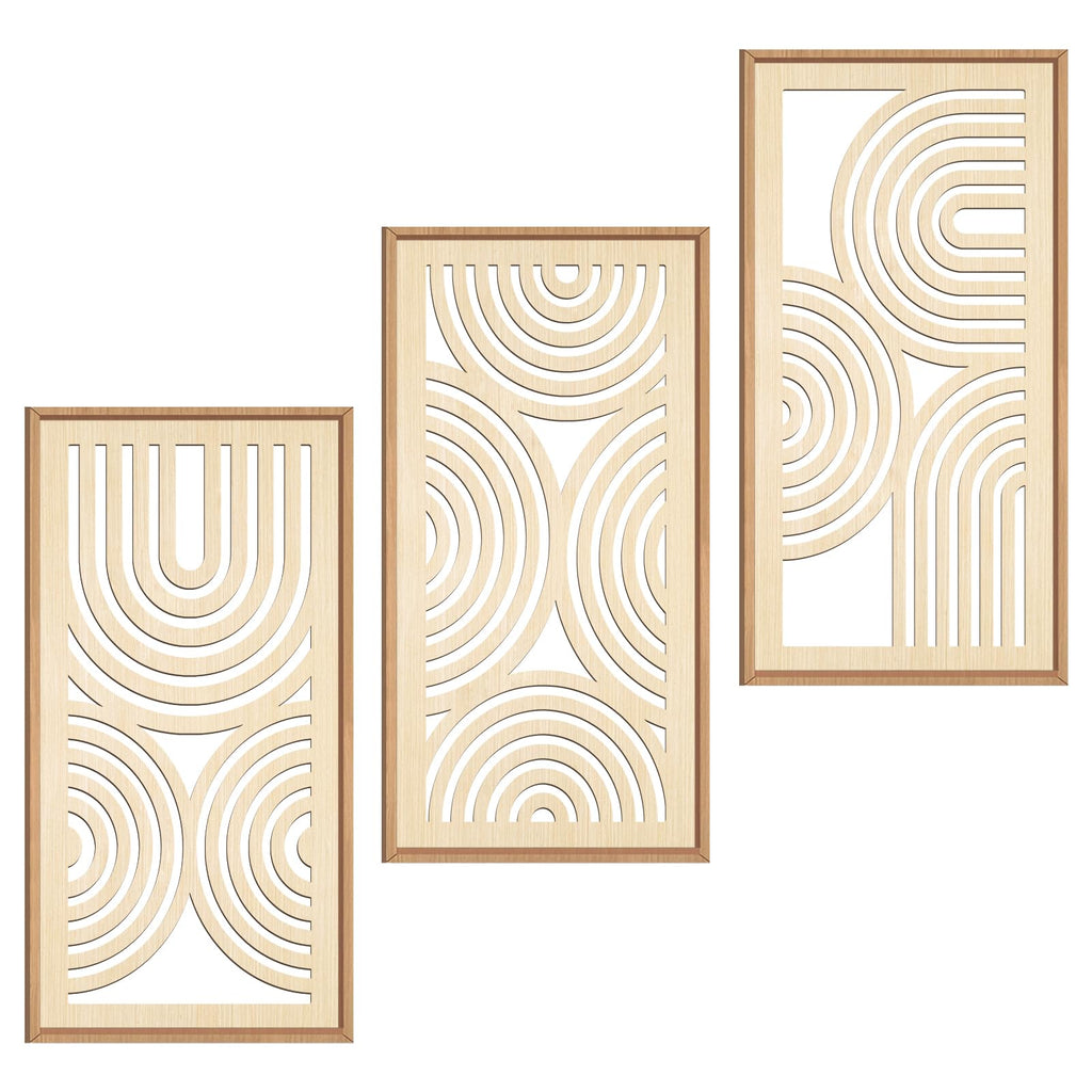 IARTTOP Abstract Mountain Wood Wall Art Large geometric Forest Pine Trees Wooden Wall Decor Boho Sun Nature Landscape Wall Decor for Bedroom Living Room Office-16 x32 Inch Set of 3