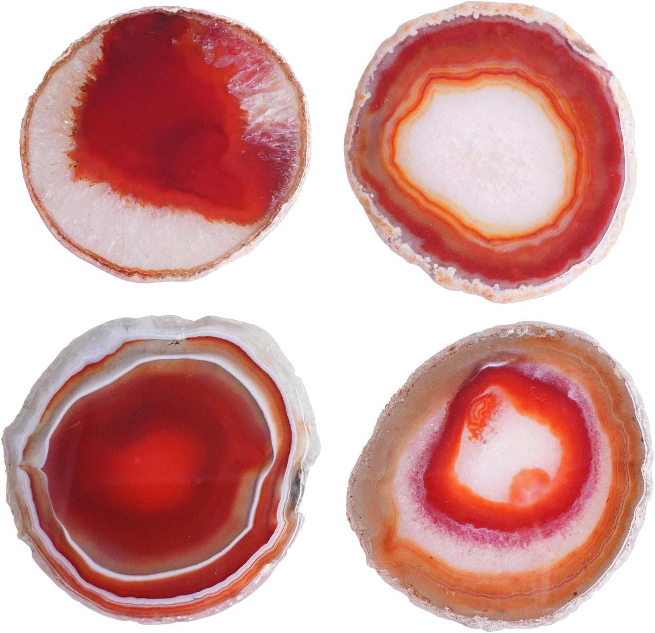 Natural Agate Slices Bulk Crystal Geode Coasters Set of 4 - Unique 4-5 Inch Cute Stone Drink Coasters with Rubber Bumpers - Natural Slices Geode for Home Decor, Coffee Table, Bar Accessories