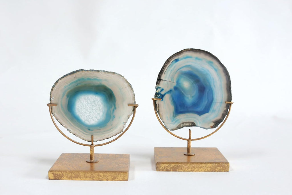 Creative Co-Op Decorative Agate Stone Slice on Metal Stand