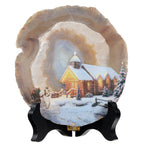 SUNYIK Natural Geode Agate Slice Display with Wooden Stand, Irregular Agate Slab Tabletop Desktop for Office Home Decor, Landscape-4