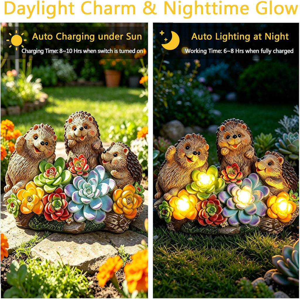 3 Hedgehog Solar Garden Statues with Succulent Animal Figurines Resin Hedgehog Decor Outdoor Statues, Ideal Decoration for Lawn Patio Yard, Gifts for Men Women