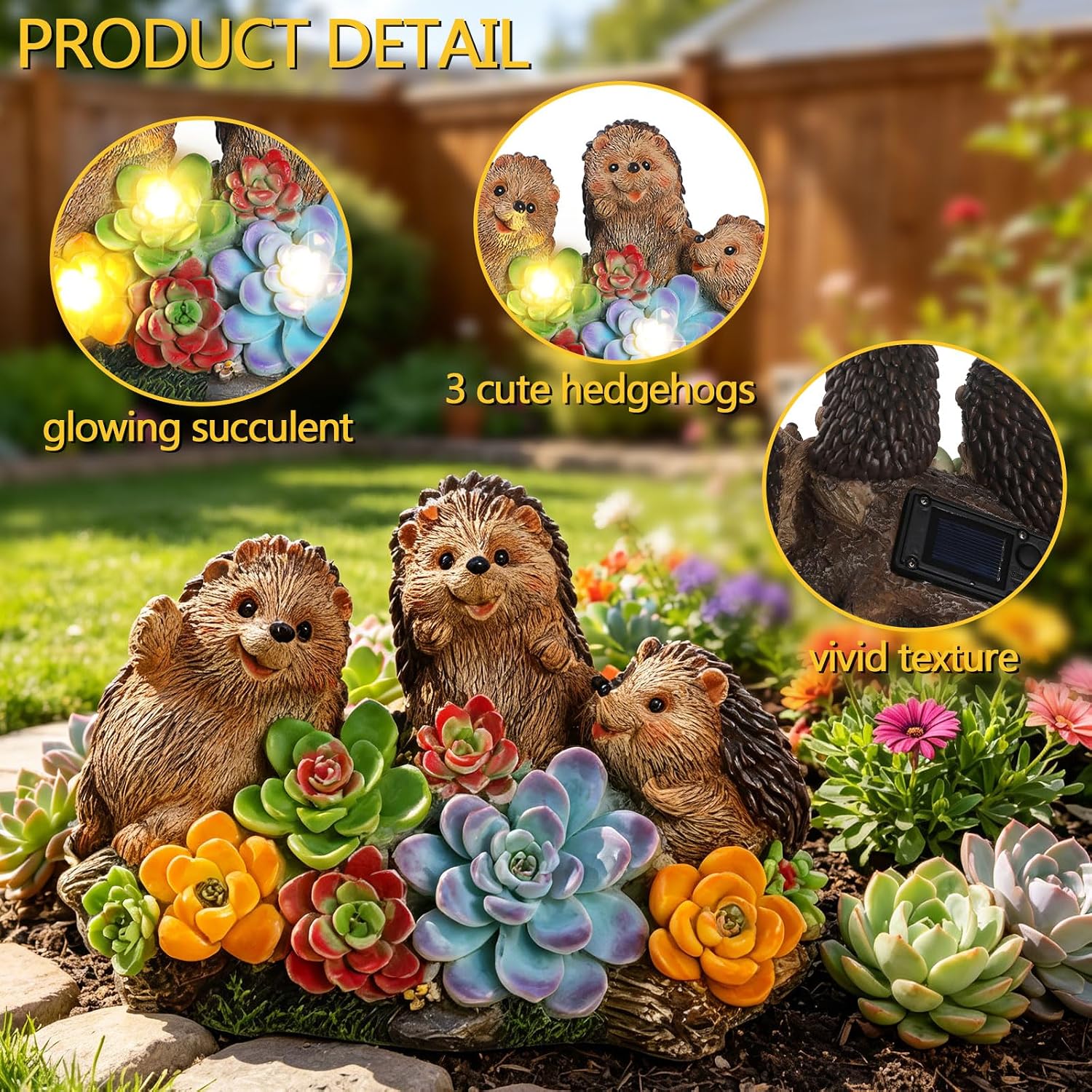 3 Hedgehog Solar Garden Statues with Succulent Animal Figurines Resin Hedgehog Decor Outdoor Statues, Ideal Decoration for Lawn Patio Yard, Gifts for Men Women