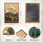 LHIUEM Vintage Woodcut Mountain Framed Canvas Wall Art,Forest Pine Tree Boho Wall Decor,Wilderness Sunset Landscape Artwork for Living Room,Bedroom,Dining Room,Office -16"x24"x3
