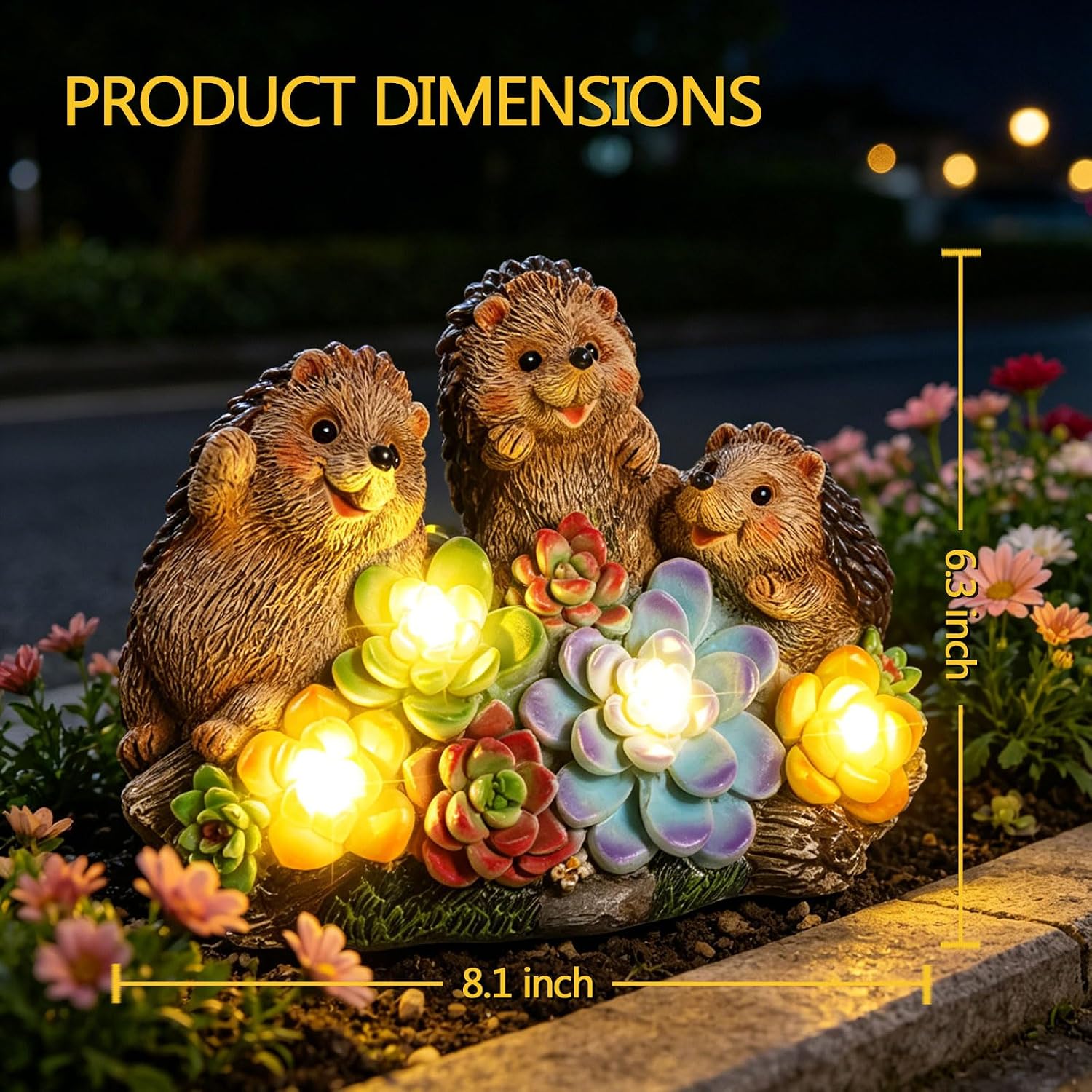 3 Hedgehog Solar Garden Statues with Succulent Animal Figurines Resin Hedgehog Decor Outdoor Statues, Ideal Decoration for Lawn Patio Yard, Gifts for Men Women