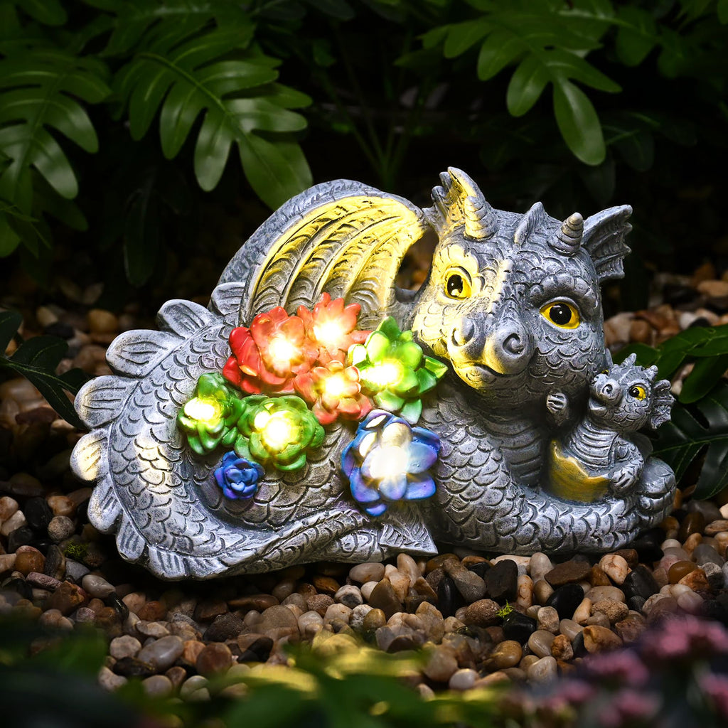 GIGALUMI Solar Garden Statues Bears 9", Loving Black Bear Decor, Yard Decorations Outdoor, Bear Figurine Lights for Outside, Garden Decor Unique Birthday Housewarming Gifts for Women, Mom