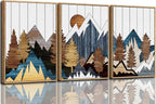CHDITB Mountain Framed Canvas Wall Art Set of 3, 24"x36" Country Woodcut Style Wall Decor, Forest Nature Wilderness Wall Painting, Large Modern Art Prints for Living Room, Bedroom, Farmhouse, Office