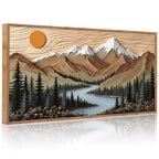 CHDITB Mountain Framed Canvas Wall Art Set of 3, 24"x36" Country Woodcut Style Wall Decor, Forest Nature Wilderness Wall Painting, Large Modern Art Prints for Living Room, Bedroom, Farmhouse, Office
