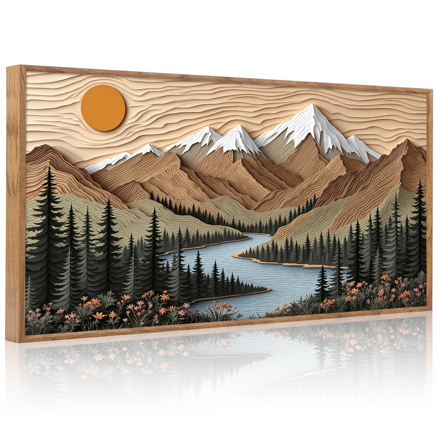 CHDITB Mountain Framed Canvas Wall Art Set of 3, 24"x36" Country Woodcut Style Wall Decor, Forest Nature Wilderness Wall Painting, Large Modern Art Prints for Living Room, Bedroom, Farmhouse, Office