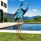 Chisheen Large Metal Blue Heron Crane Garden Statues Bird Decoy Lawn Ornaments for Backyard Pond Patio Porch Outdoor Decor