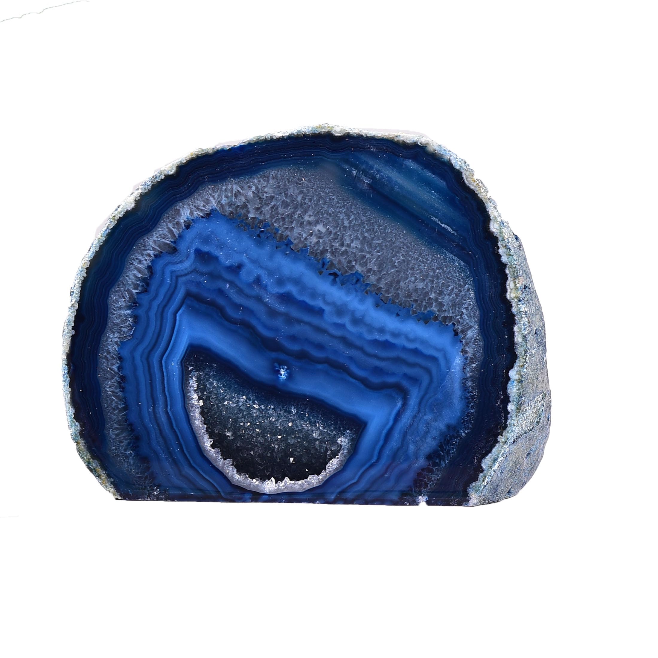 AMOYSTONE Teal Agate Geode Decor, Natural Agate Crystal Rock for Healing, Small Irregular Stone for Bedroom, Office, Desk (1-1.5 Lbs)