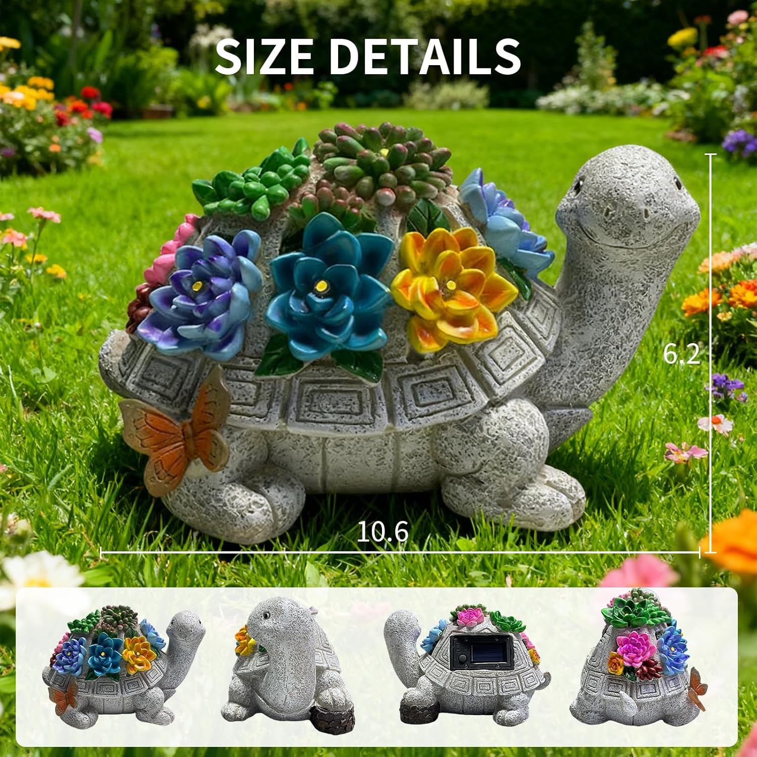 Solar Garden Outdoor Statues Turtle with Succulent and 7 LED Lights -Waterproof Animal Lawn Decor Statue for Patio, Balcony, Yard Ornament for Mom Grandma Women
